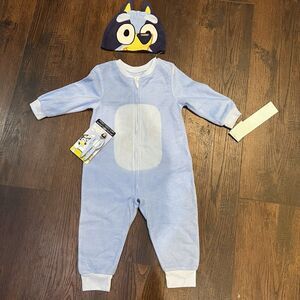 Toddler Bluey Blanket Sleeper Footed Pajamas with Hat - Blue Size 18 Months